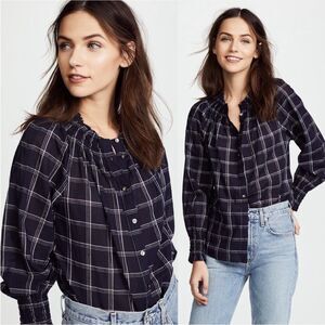 Rebecca Taylor La Vie Long Sleeve Windowpane Top Blouse